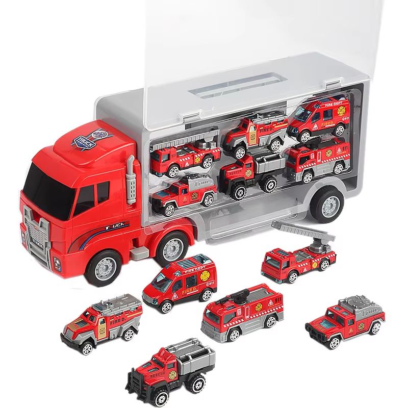 10in1 Construction Truck Toy Set With Storage Carrier DieCast Construction Vehicles 8