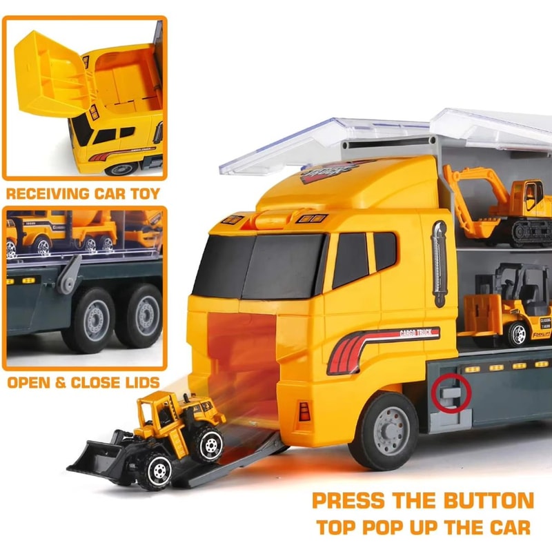 10in1 Construction Truck Toy Set With Storage Carrier DieCast Construction Vehicles 2