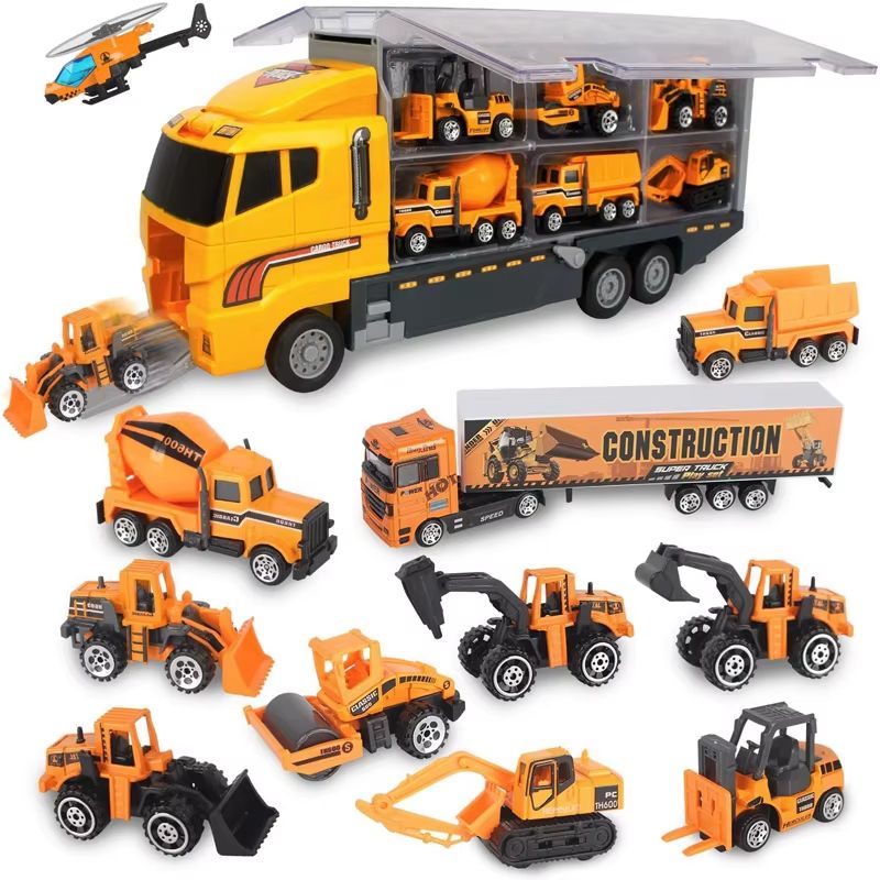 10in1 Construction Truck Toy Set With Storage Carrier DieCast Construction Vehicles 13