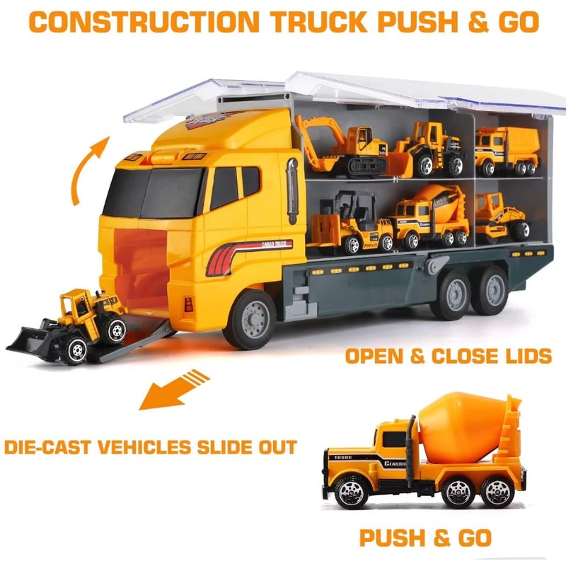 10in1 Construction Truck Toy Set With Storage Carrier DieCast Construction Vehicles 3
