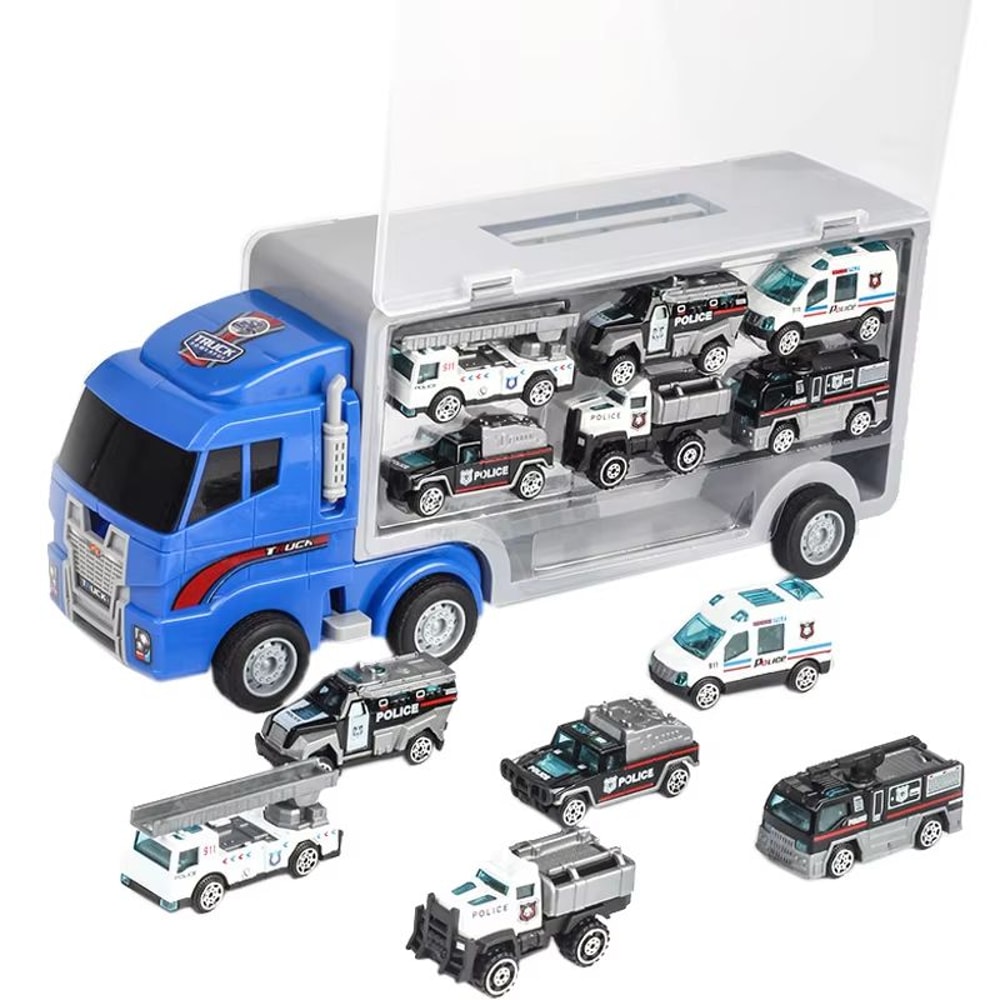 10in1 Construction Truck Toy Set With Storage Carrier DieCast Construction Vehicles 9