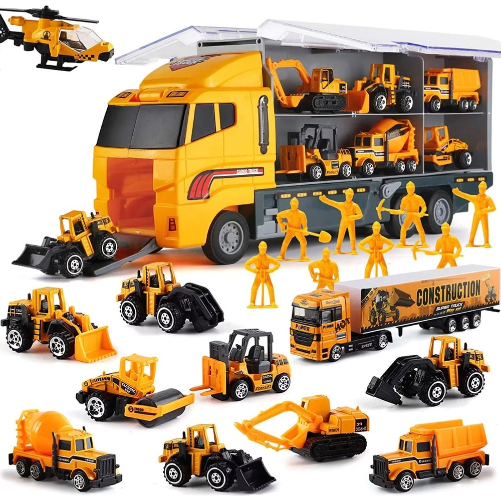 10in1 Construction Truck Toy Set With Storage Carrier DieCast Construction Vehicles 0