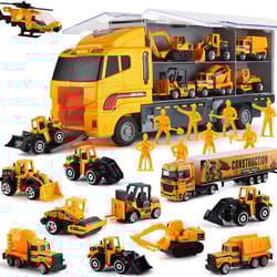10-in-1 construction truck toy set with storage carrier, die-cast construction vehicles