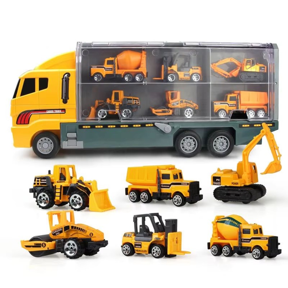 10in1 Construction Truck Toy Set With Storage Carrier DieCast Construction Vehicles 10