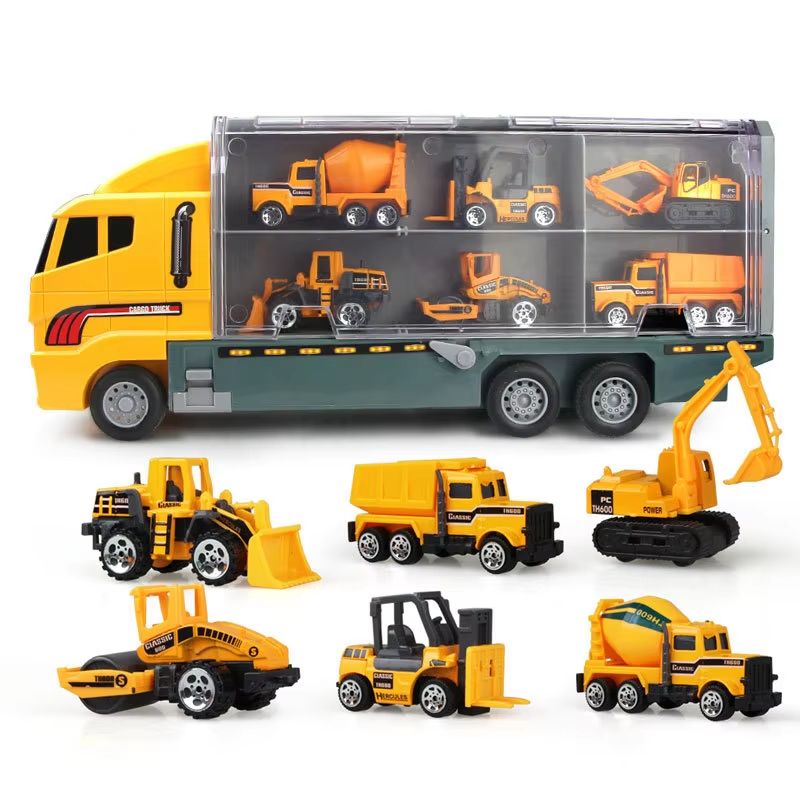 10in1 Construction Truck Toy Set With Storage Carrier DieCast Construction Vehicles 10