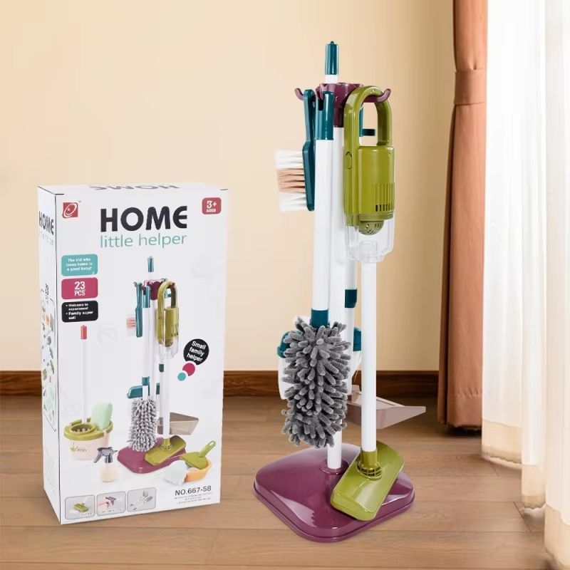 Little Helper Pretend Play Cleaning Set With Toy Vacuum Cleaner And Storage Rack 3