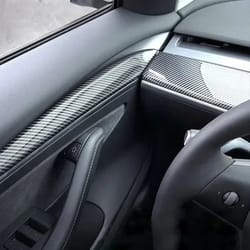 carbon fiber interior trim cover set for tesla model 3 & model y – door & console panel decoration