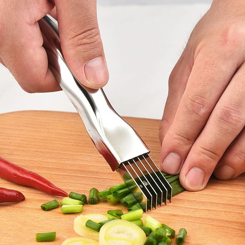 Stainless Steel Green Onion Chopper Knife Curved Handle Herb Chopping Knife For Fast Prep 1