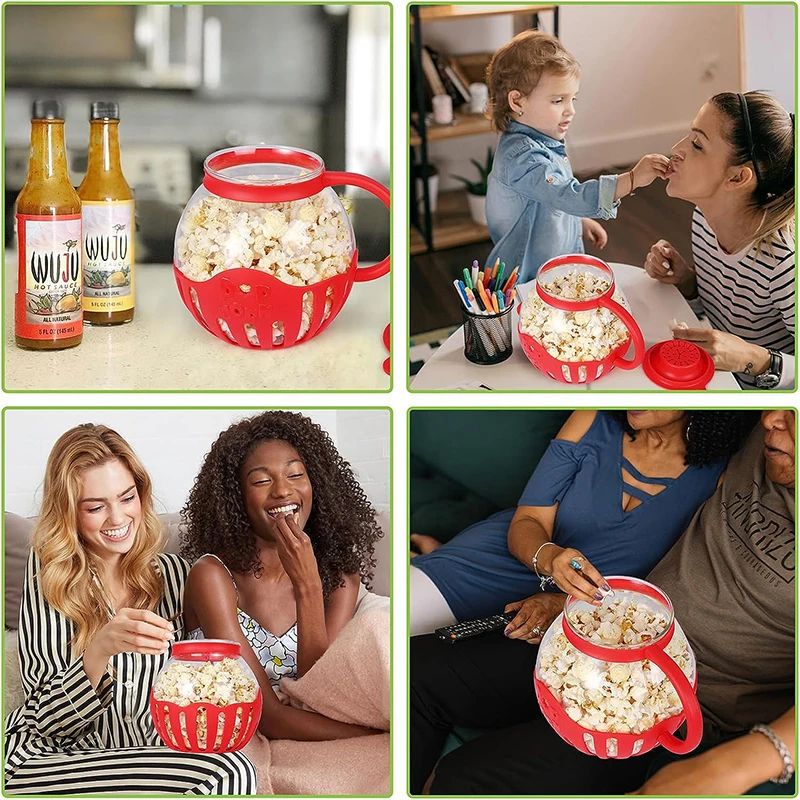 LMETJMA Microwave Glass Popcorn Popper With Silicone Lid 225QT Healthy Popcorn Maker 2