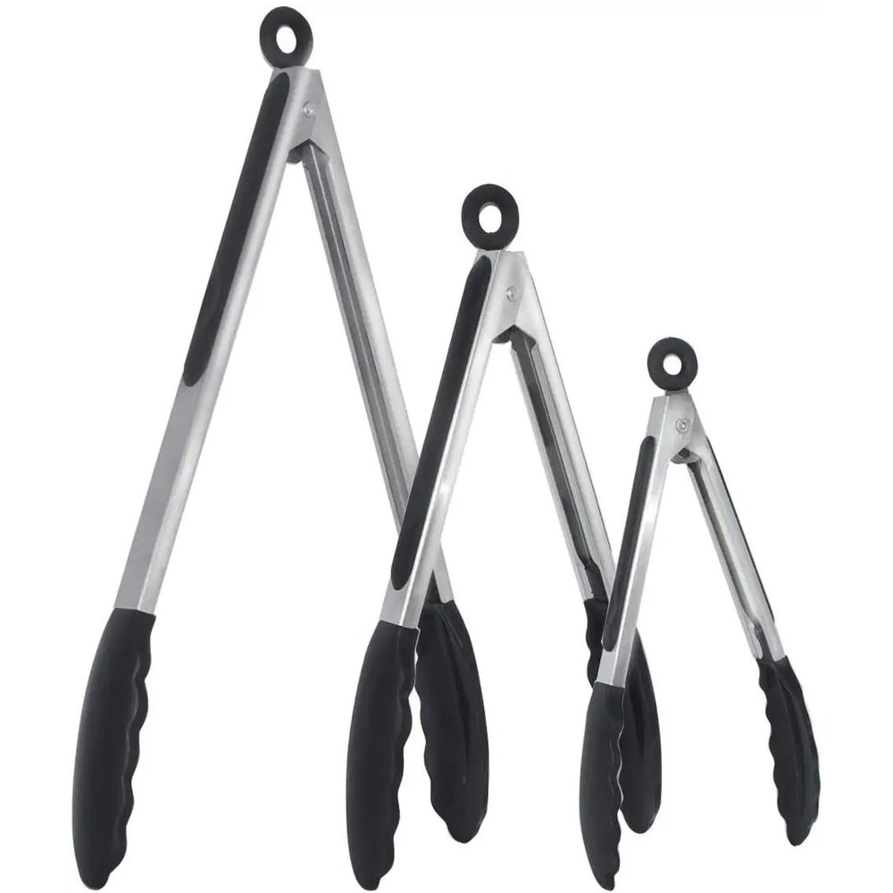 Stainless Steel Silicone Kitchen Tongs Locking BBQ Cooking Tongs With NonSlip Tips 7912 Inch 0