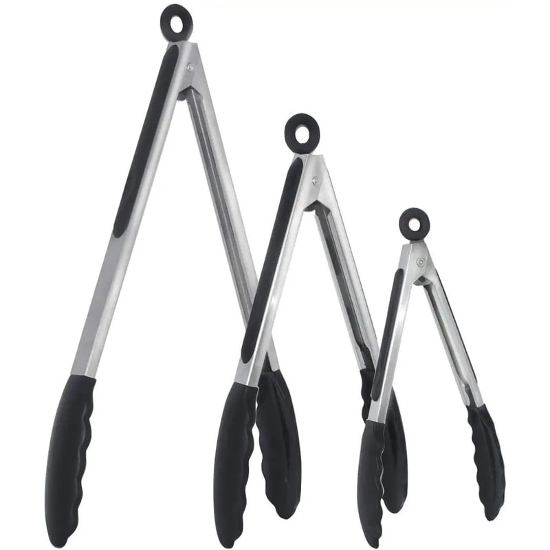 Stainless Steel Silicone Kitchen Tongs Locking BBQ Cooking Tongs With NonSlip Tips 7912 Inch 0