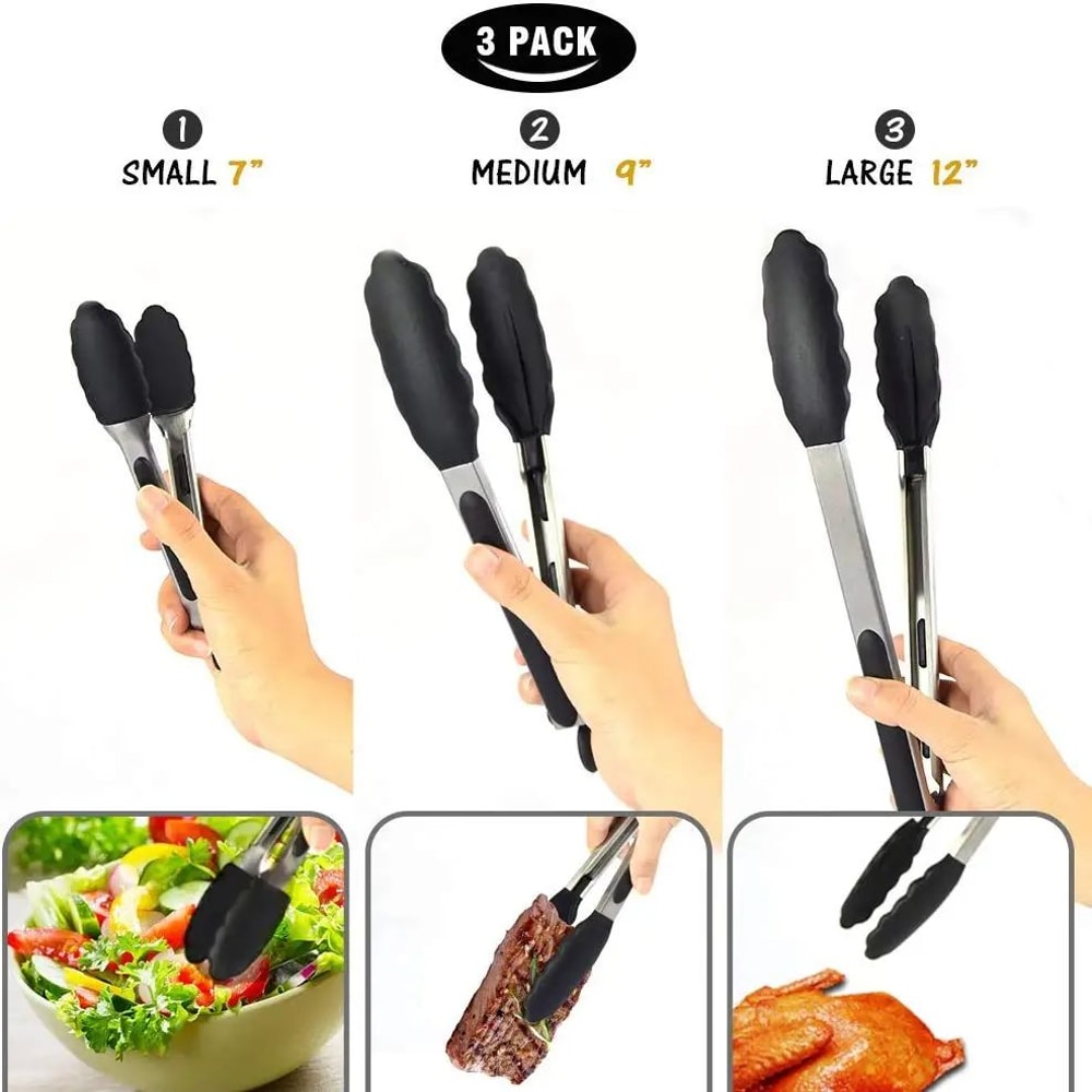Stainless Steel Silicone Kitchen Tongs Locking BBQ Cooking Tongs With NonSlip Tips 7912 Inch 2