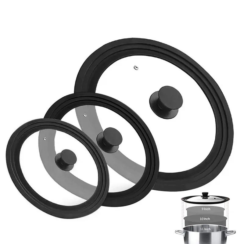 Universal Pot And Pan Lid MultiSize Tempered Glass Lid With Silicone Rim For Skillets Cookware 0