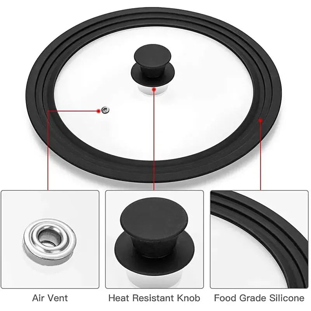 Universal Pot And Pan Lid MultiSize Tempered Glass Lid With Silicone Rim For Skillets Cookware 2