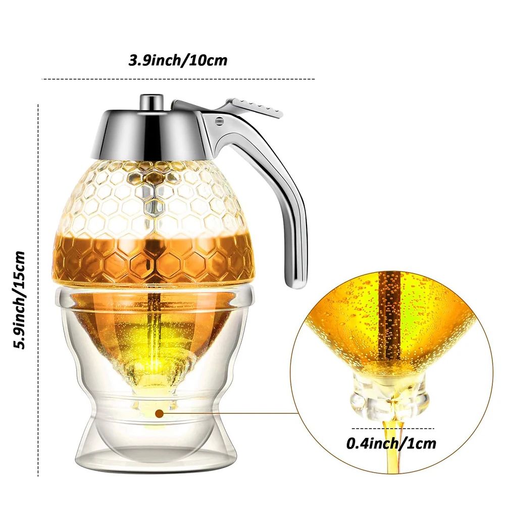 NoDrip Honey Dispenser With Stand Clear Acrylic Honey Pourer Jar For Syrup Juice 2