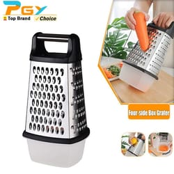 stainless steel box cheese grater with container – 4-sided kitchen food grater for cheese & vegetables