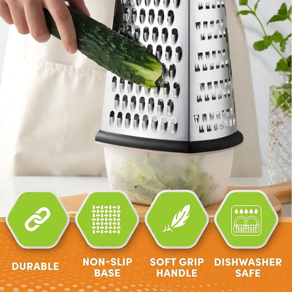 Stainless Steel Box Cheese Grater With Container 4Sided Kitchen Food Grater For Cheese Vegetables 1