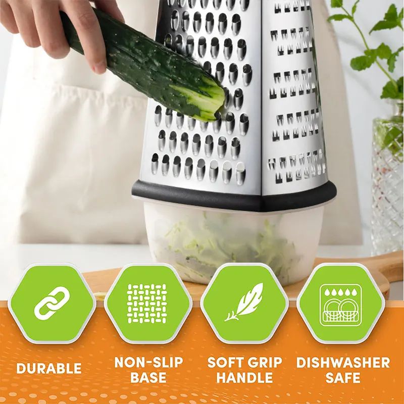 Stainless Steel Box Cheese Grater With Container 4Sided Kitchen Food Grater For Cheese Vegetables 1
