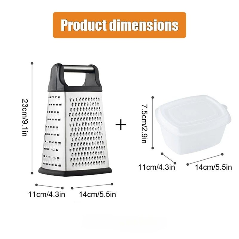Stainless Steel Box Cheese Grater With Container 4Sided Kitchen Food Grater For Cheese Vegetables 2