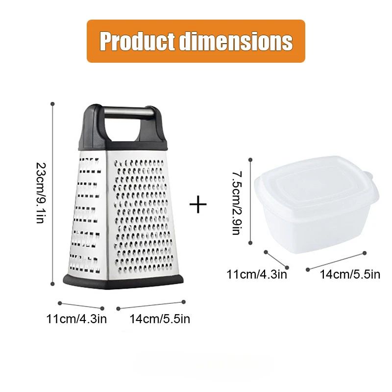 Stainless Steel Box Cheese Grater With Container 4Sided Kitchen Food Grater For Cheese Vegetables 2