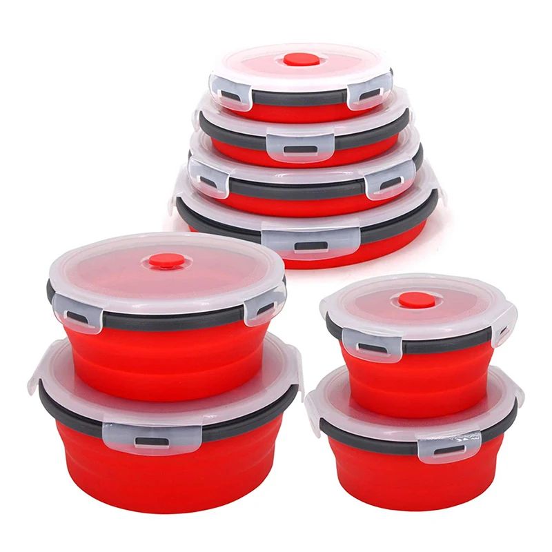 Collapsible Silicone Lunch Box With Lid MicrowaveSafe Folding Food Container For Work Travel 0