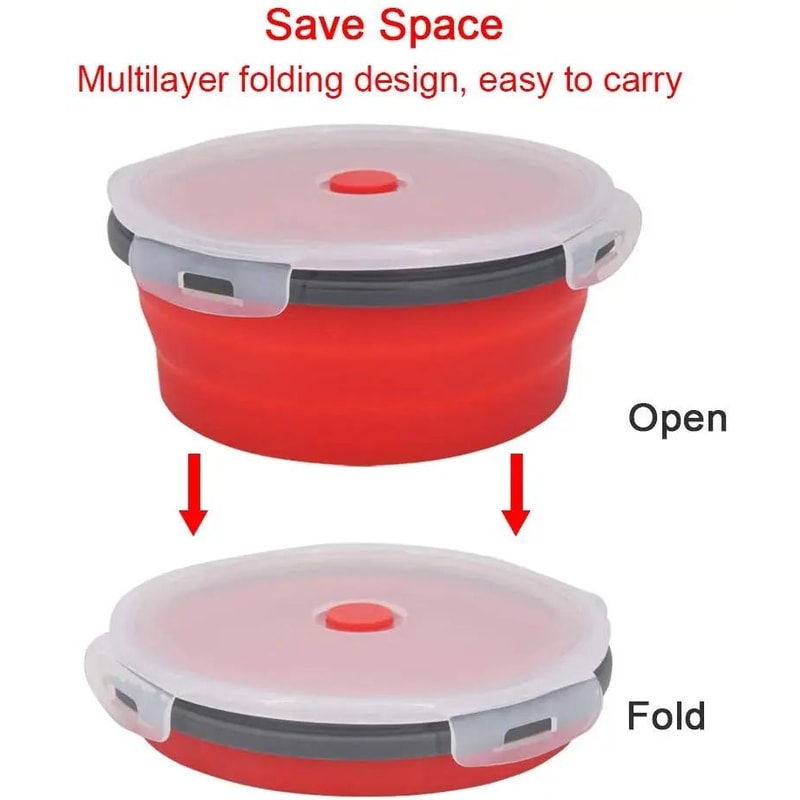 Collapsible Silicone Lunch Box With Lid MicrowaveSafe Folding Food Container For Work Travel 1