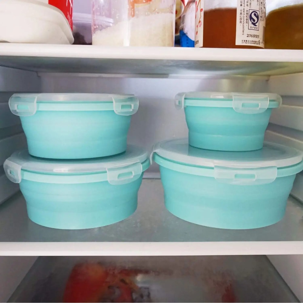 Collapsible Silicone Lunch Box With Lid MicrowaveSafe Folding Food Container For Work Travel 2