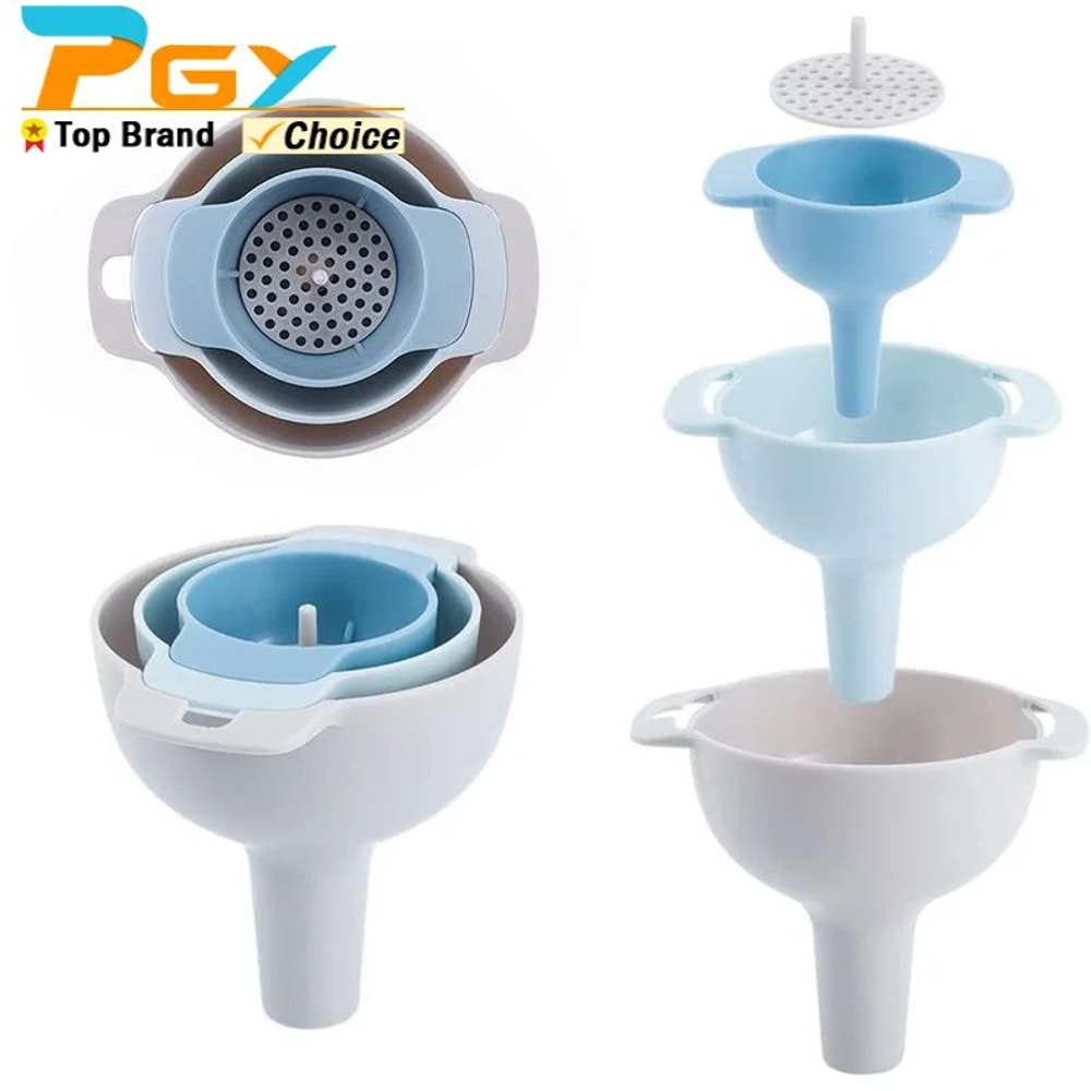 4in1 Kitchen Funnel Set With Strainer BPAFree Food Grade Oil Bottle Funnels 0