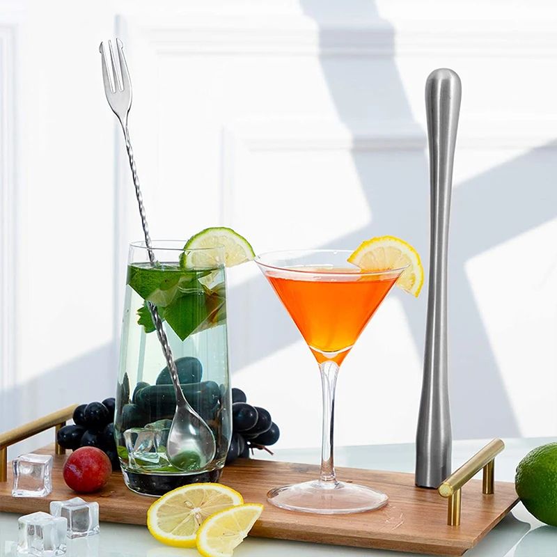 Stainless Steel Cocktail Muddler Mixing Spoon Set Professional Bar Stirrer Tools 2Piece 2