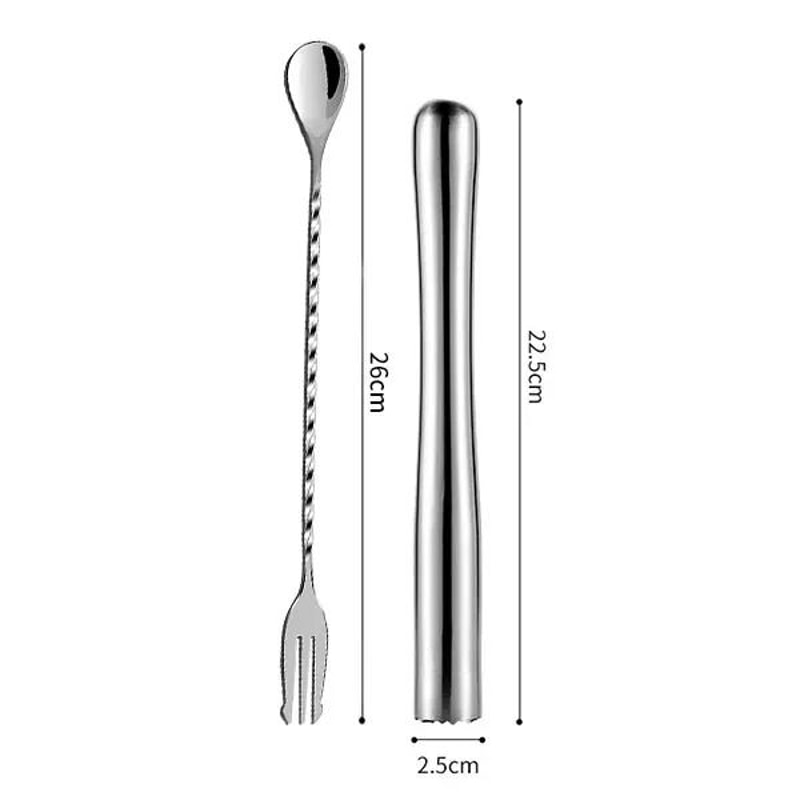 Stainless Steel Cocktail Muddler Mixing Spoon Set Professional Bar Stirrer Tools 2Piece 4