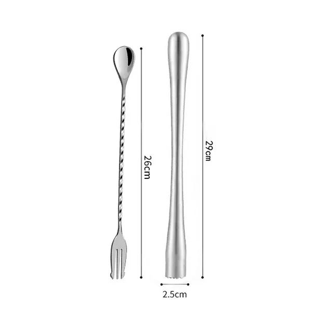 Stainless Steel Cocktail Muddler Mixing Spoon Set Professional Bar Stirrer Tools 2Piece 5