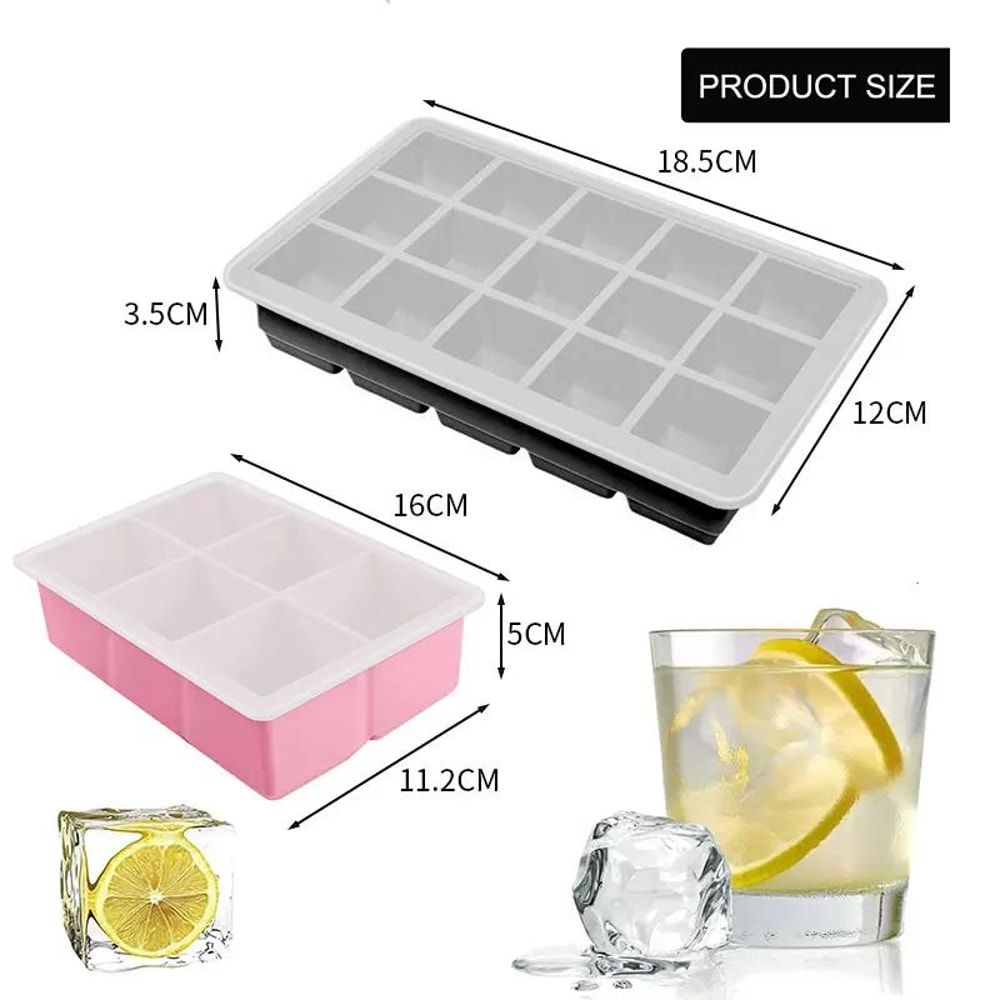 Large Square Silicone Ice Cube Trays With Lid Stackable Big Ice Mold For Freezer 6 Or 15 Grid 1