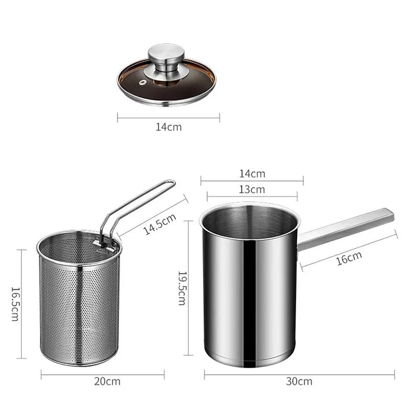 Stainless Steel Deep Fryer Pot With Basket Lid Large Deep Frying Pan For Home Cooking 2