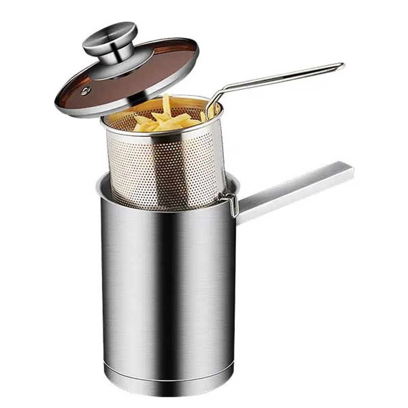 Stainless Steel Deep Fryer Pot With Basket Lid Large Deep Frying Pan For Home Cooking 4