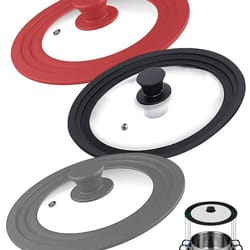 universal glass pot lid with silicone rim – fits 24cm, 26cm & 28cm pots and pans