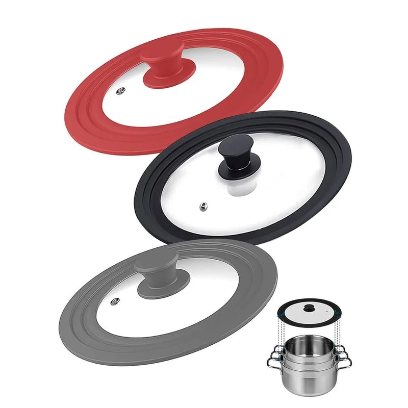 Universal Glass Pot Lid With Silicone Rim Fits 24cm 26cm 28cm Pots And Pans 0