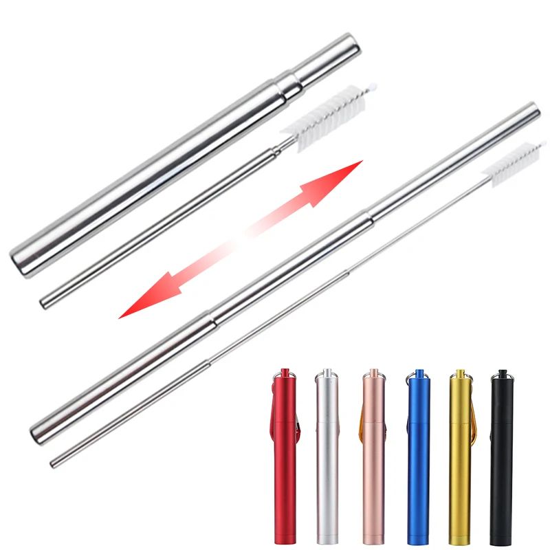 Collapsible Stainless Steel Straw Set Reusable Telescopic Travel Drinking Straw With Case 1