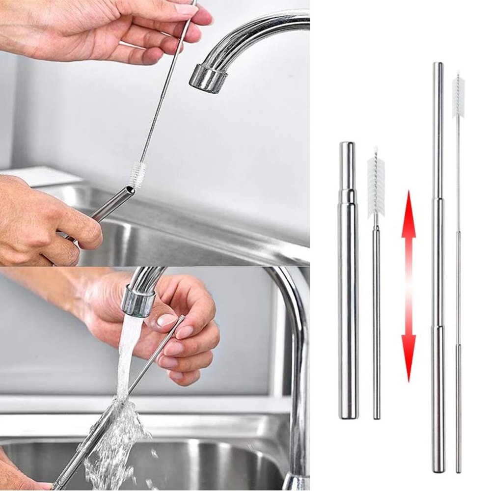 Collapsible Stainless Steel Straw Set Reusable Telescopic Travel Drinking Straw With Case 2