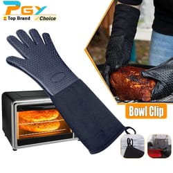 extra-long silicone oven mitts – heat-resistant grill & baking gloves with quilted liner