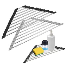 triangle roll-up dish drying rack for sink corner – foldable stainless steel kitchen drainer