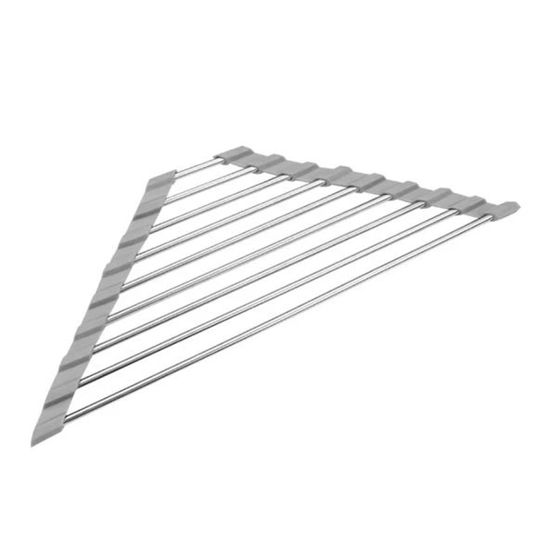 Triangle RollUp Dish Drying Rack For Sink Corner Foldable Stainless Steel Kitchen Drainer 5