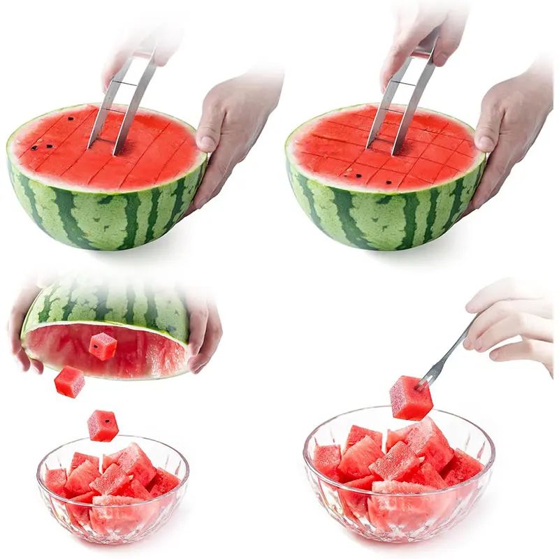 Stainless Steel Watermelon Cutter Slicer Easy Cube Melon Cutter Tool 2