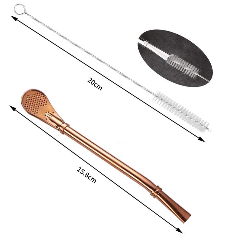 Stainless Steel Yerba Mate Bombilla Set Tea Infuser Straw With Cleaning Brush 2 Pcs 1