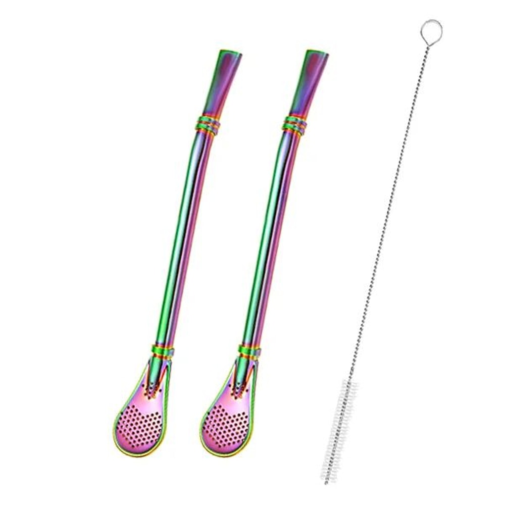 Stainless Steel Yerba Mate Bombilla Set Tea Infuser Straw With Cleaning Brush 2 Pcs 5