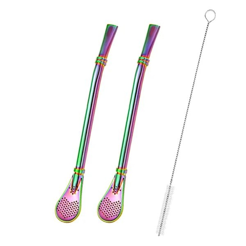 Stainless Steel Yerba Mate Bombilla Set Tea Infuser Straw With Cleaning Brush 2 Pcs 5