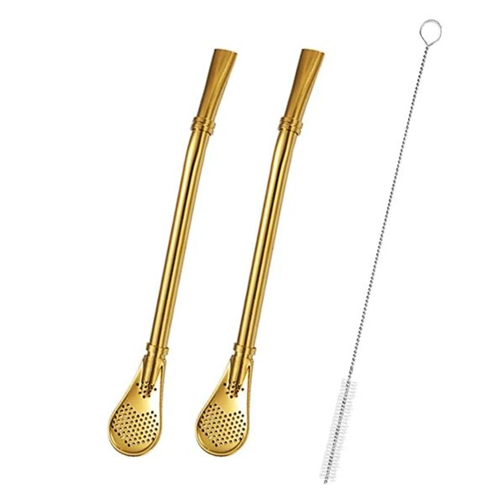 Stainless Steel Yerba Mate Bombilla Set Tea Infuser Straw With Cleaning Brush 2 Pcs 6
