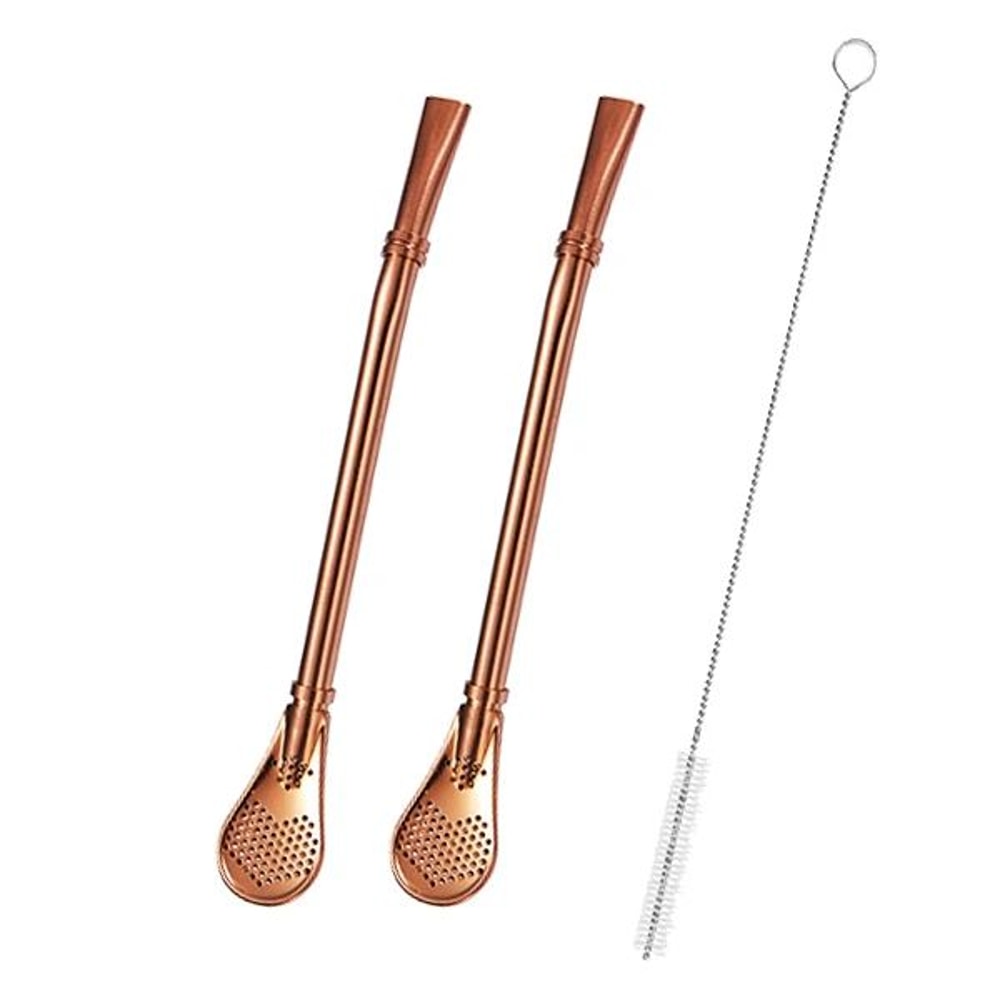 Stainless Steel Yerba Mate Bombilla Set Tea Infuser Straw With Cleaning Brush 2 Pcs 7
