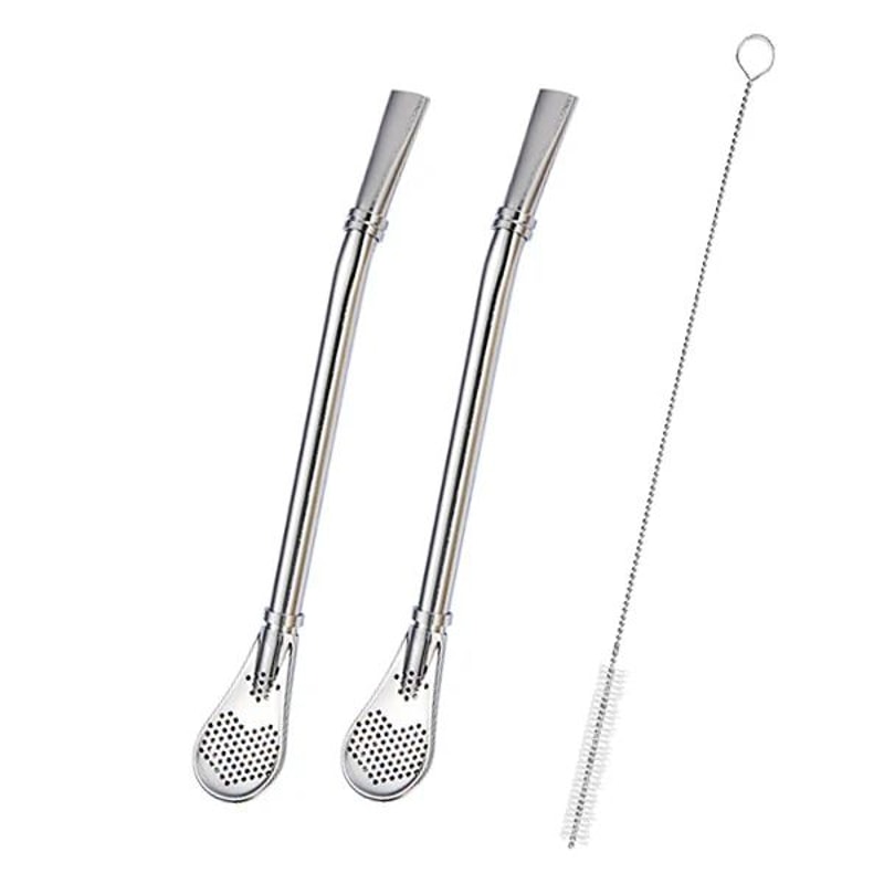 Stainless Steel Yerba Mate Bombilla Set Tea Infuser Straw With Cleaning Brush 2 Pcs 8