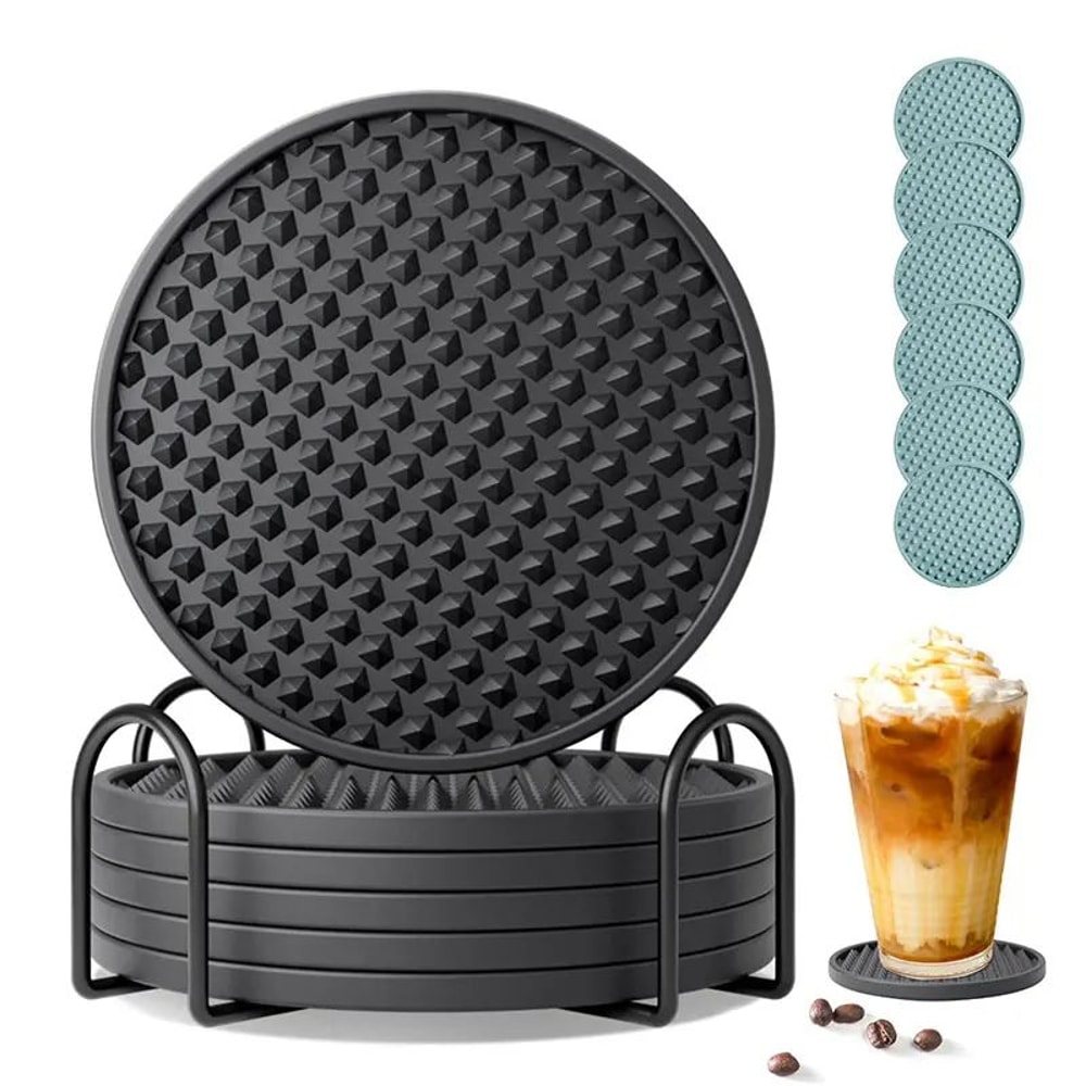 Silicone Drink Coasters Set Of 6 With Holder NonSlip Table Protection Coasters 0