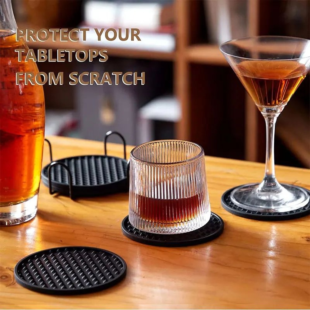 Silicone Drink Coasters Set Of 6 With Holder NonSlip Table Protection Coasters 1